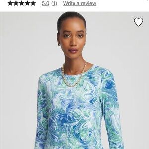 Chico's Swirl Pattern Long Sleeve Top - Blue and Green